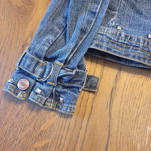 Rocawear Girls Cropped, Studs & Patches Motorcycle Jean Jacket - Picture 15 of 15